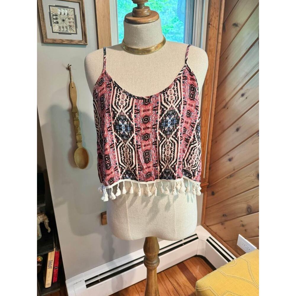 Tribal Printed Tassel Cropped Summer Tank Top